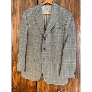 Marshall Fields Pure New Lamb's Wool Blue and Grey Plaid Blazer - 1998